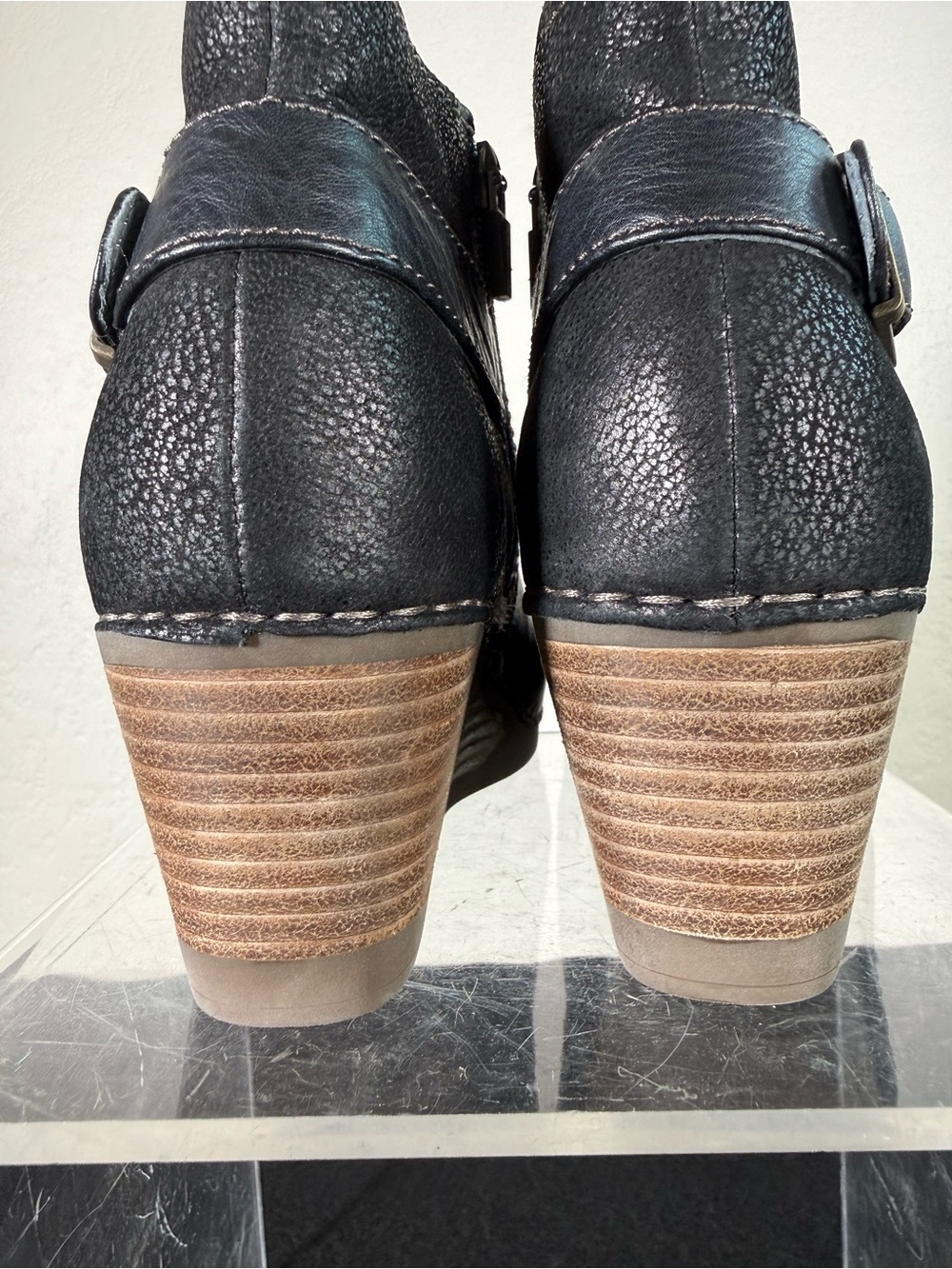 Dansko Shirley Wedge Black Leather Ankle Boots Booties Size 38 LIKE NEW EUC - Picture 6 of 14